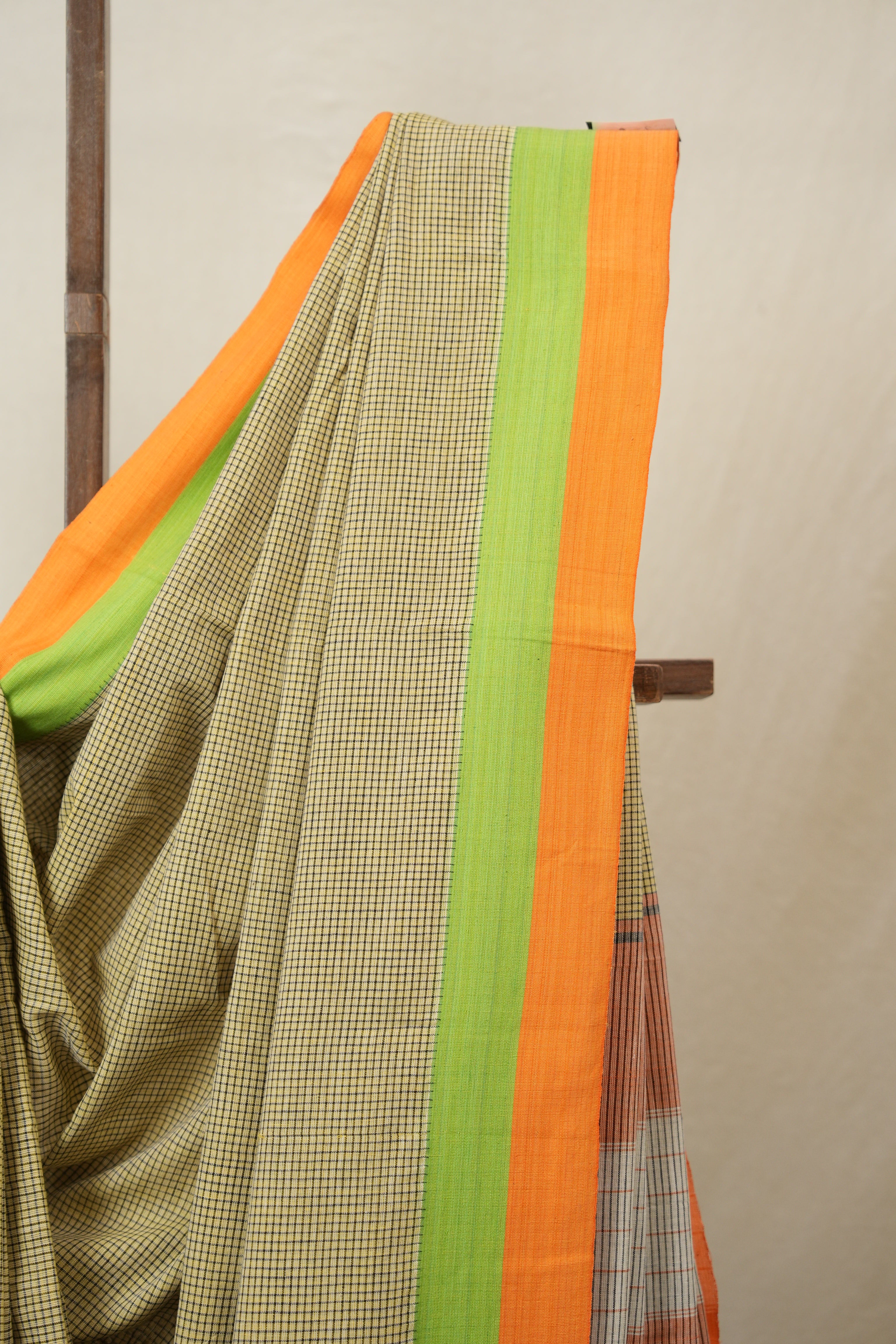 Yellow Small Checks Cotton Patteda Anchu Saree - SRYPAS338