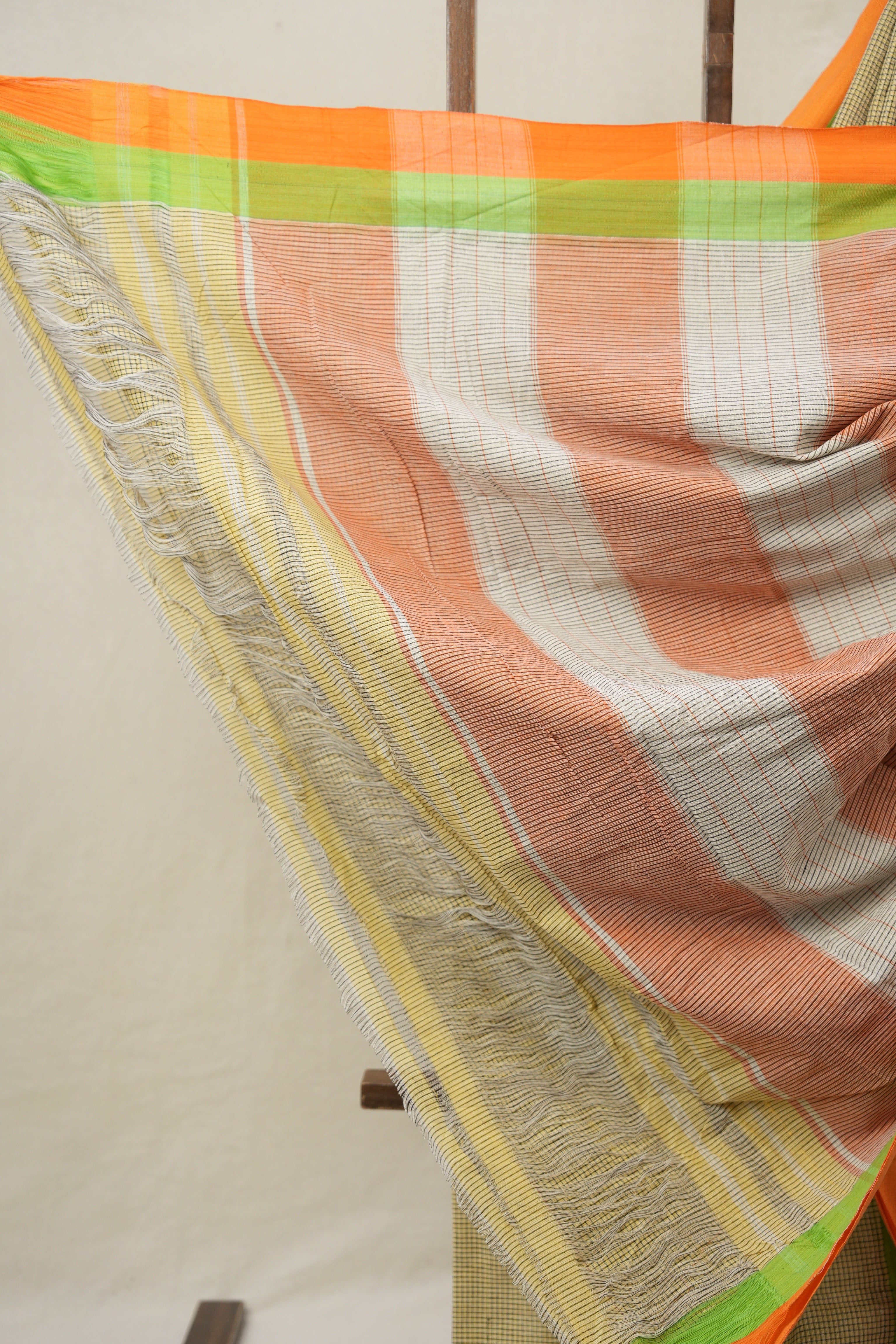 Yellow Small Checks Cotton Patteda Anchu Saree - SRYPAS338