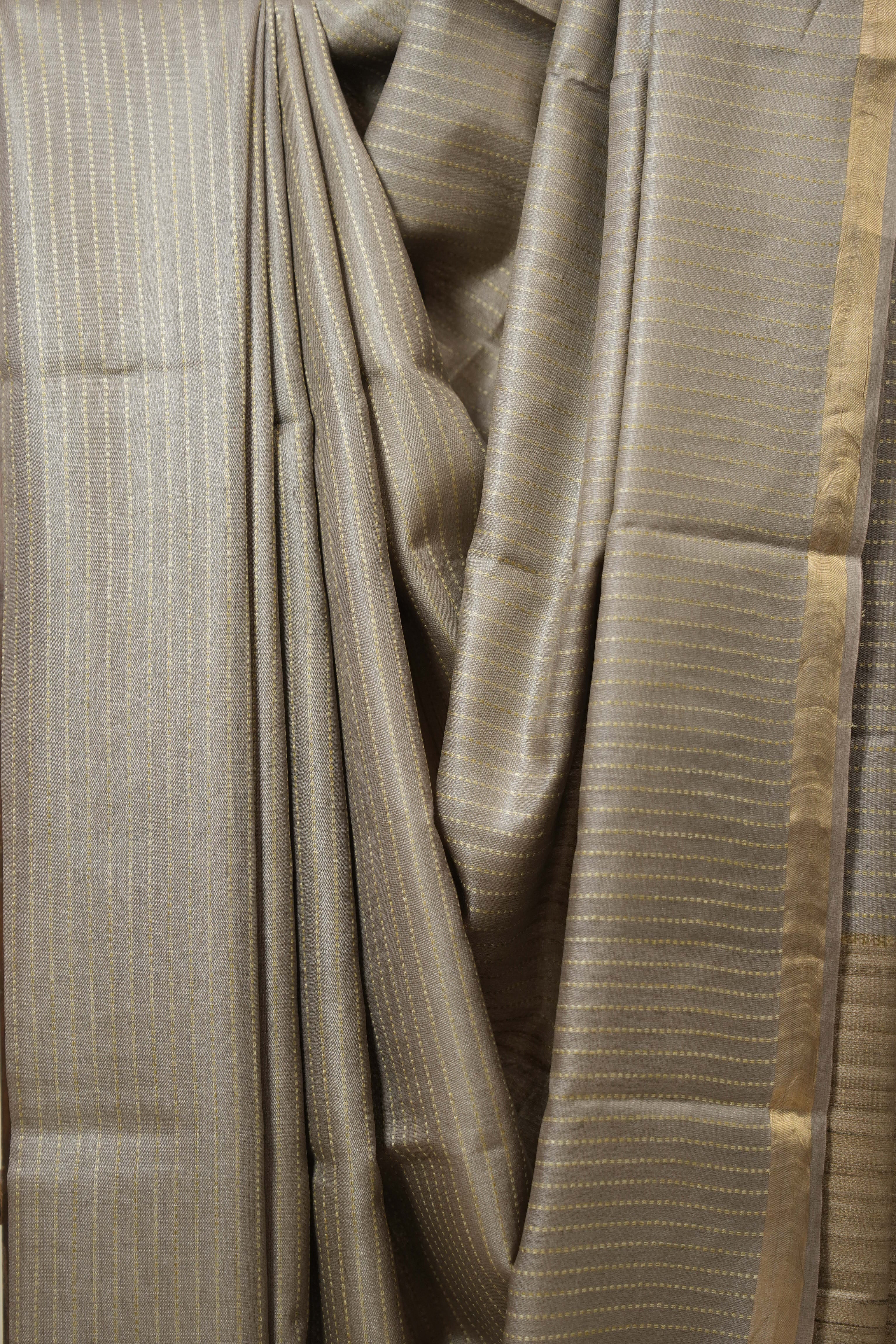 Grey Tussar Silk Saree - SRGTSS1790