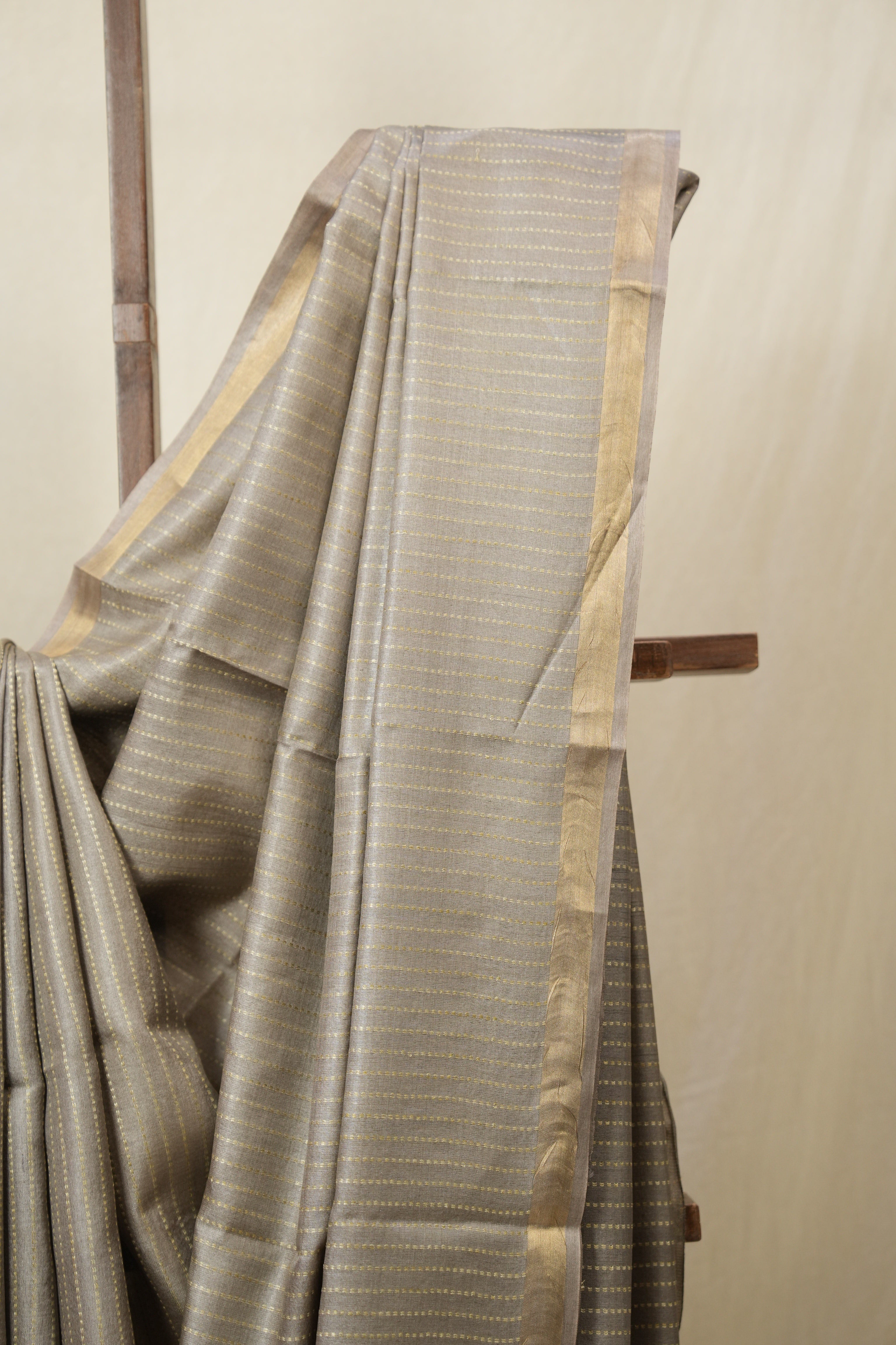 Grey Tussar Silk Saree - SRGTSS1790