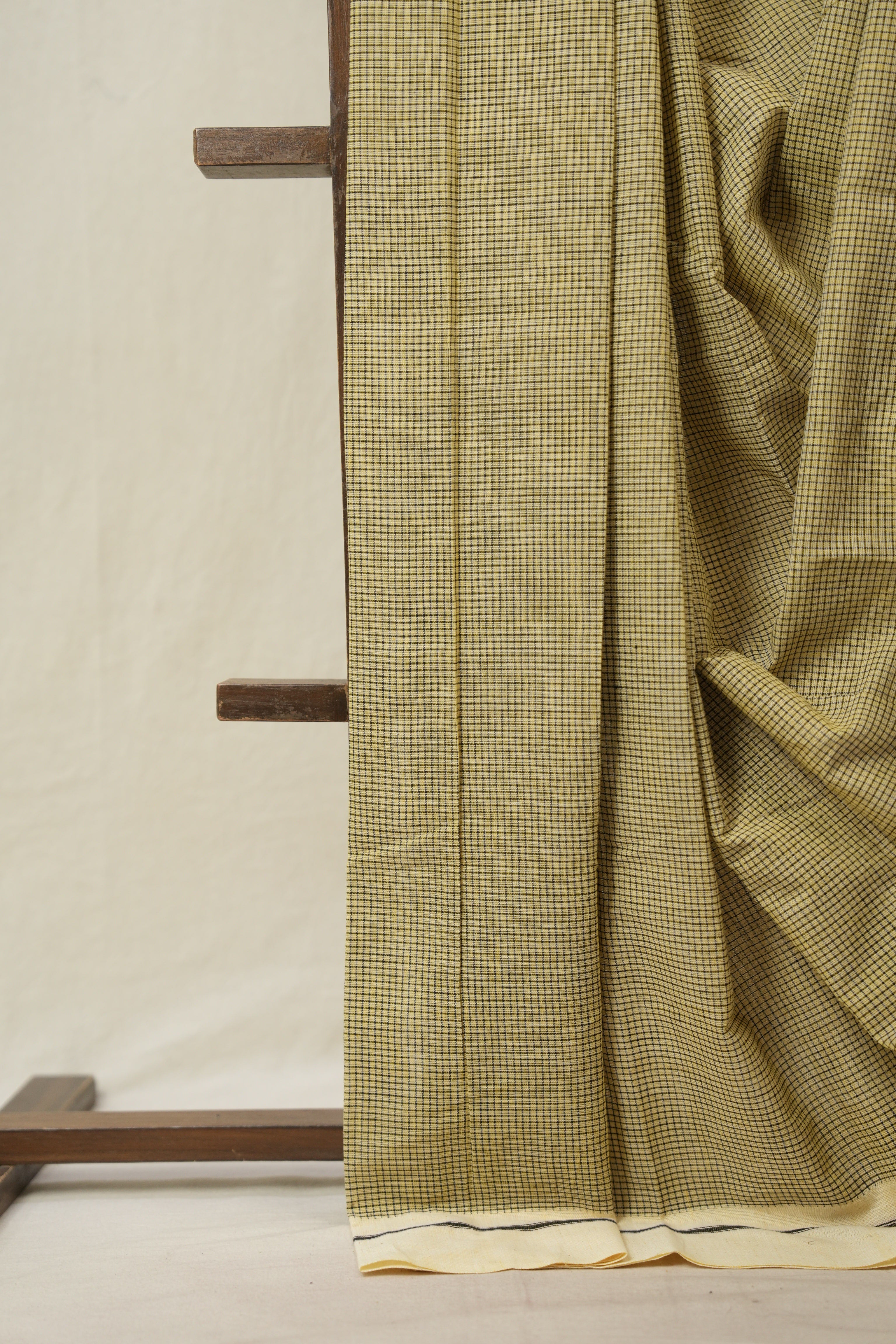 Yellow Small Checks Cotton Patteda Anchu Saree - SRYPAS315