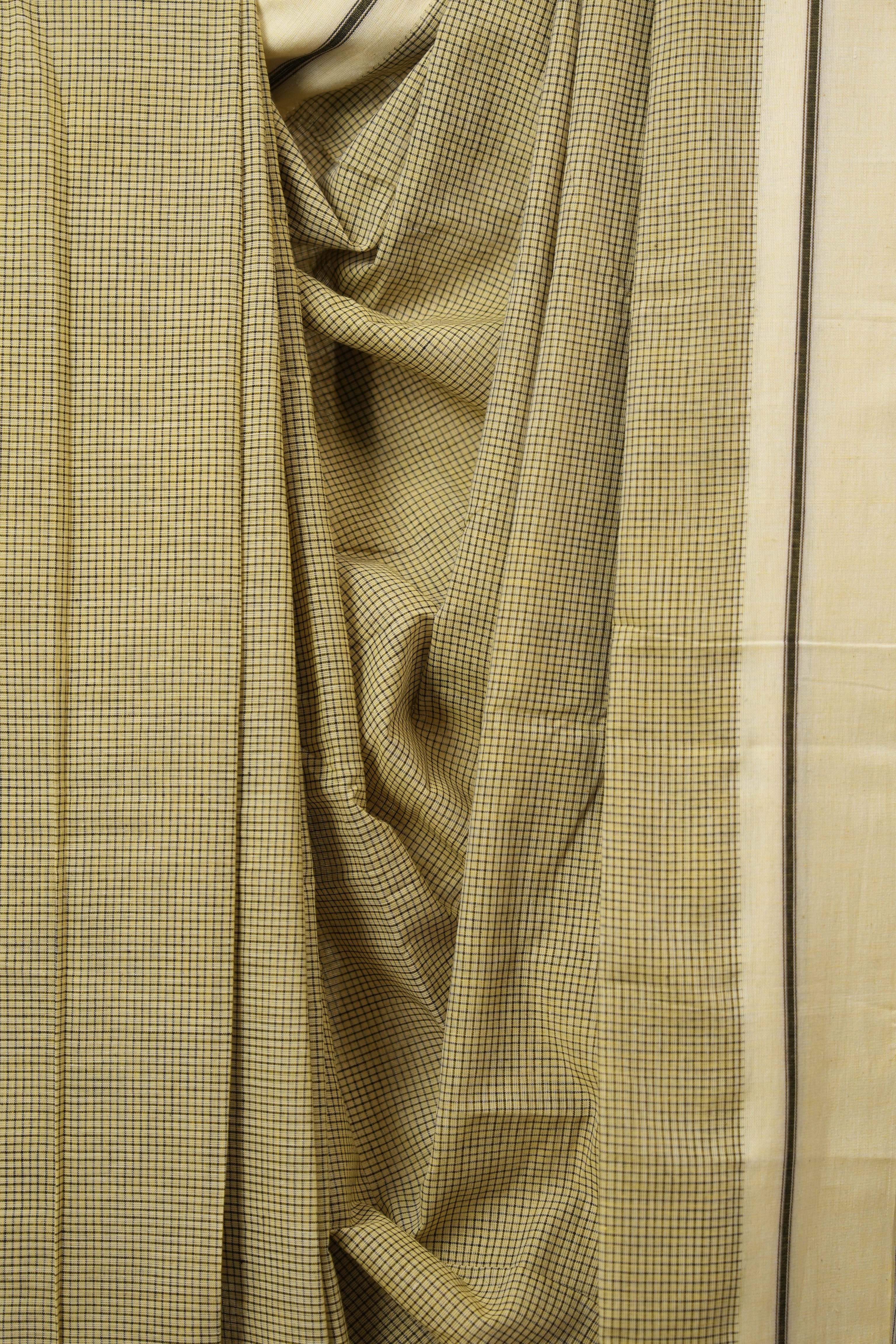 Yellow Small Checks Cotton Patteda Anchu Saree - SRYPAS315