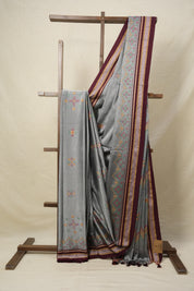 Grey Kasuti Khun Saree - SRGKKS43
