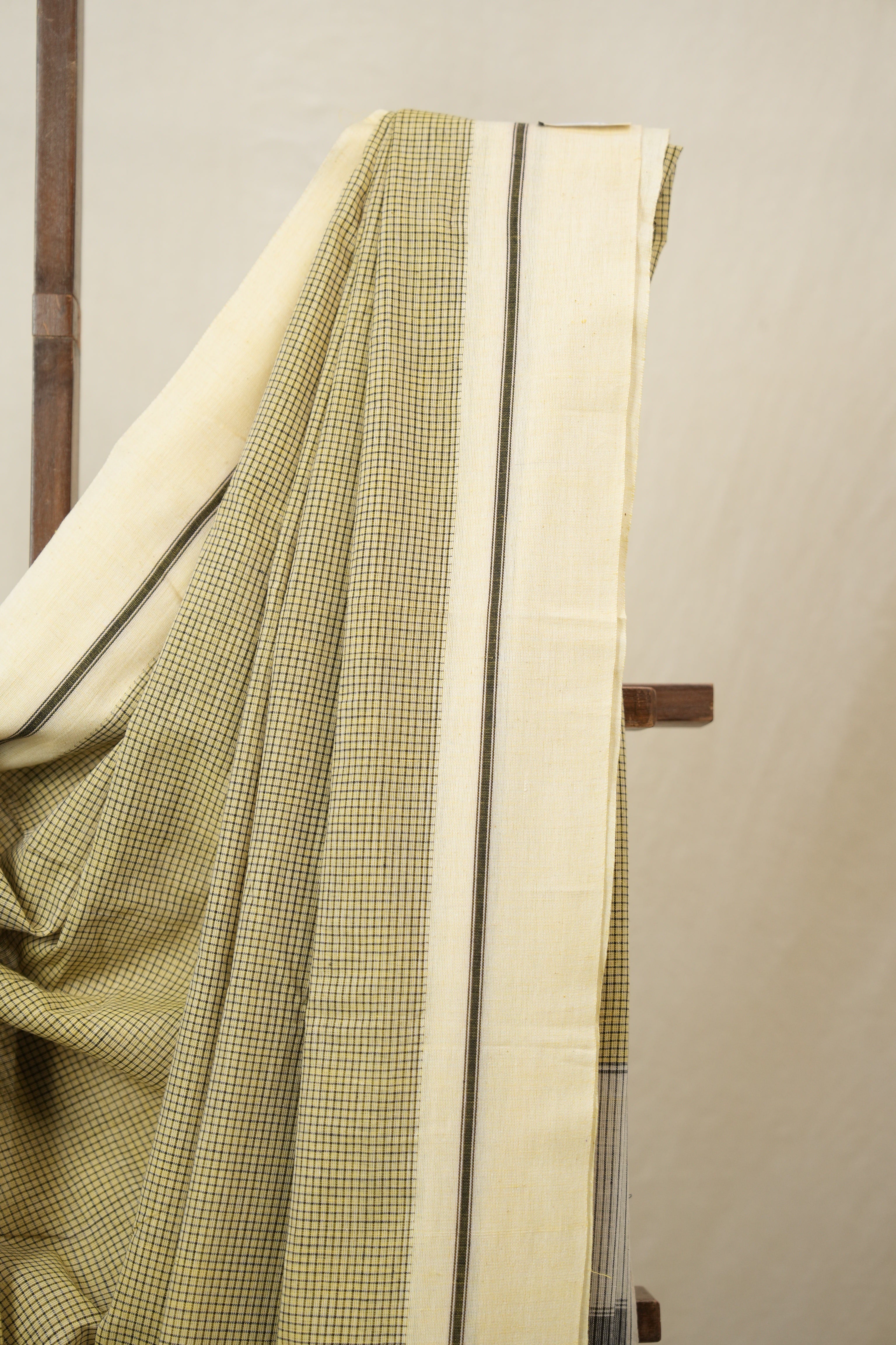 Yellow Small Checks Cotton Patteda Anchu Saree - SRYPAS315