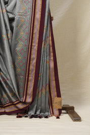 Grey Kasuti Khun Saree - SRGKKS43