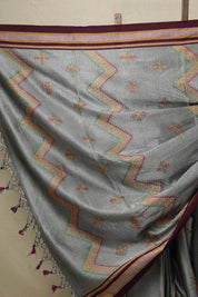 Grey Kasuti Khun Saree - SRGKKS43