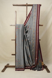 Grey Kasuti Khun Saree - SRGKKS10