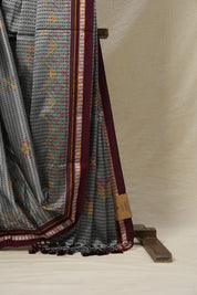 Grey Kasuti Khun Saree - SRGKKS10