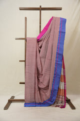 Reddish Pink Big Checks Cotton Patteda Anchu Saree - SRRPPAS314