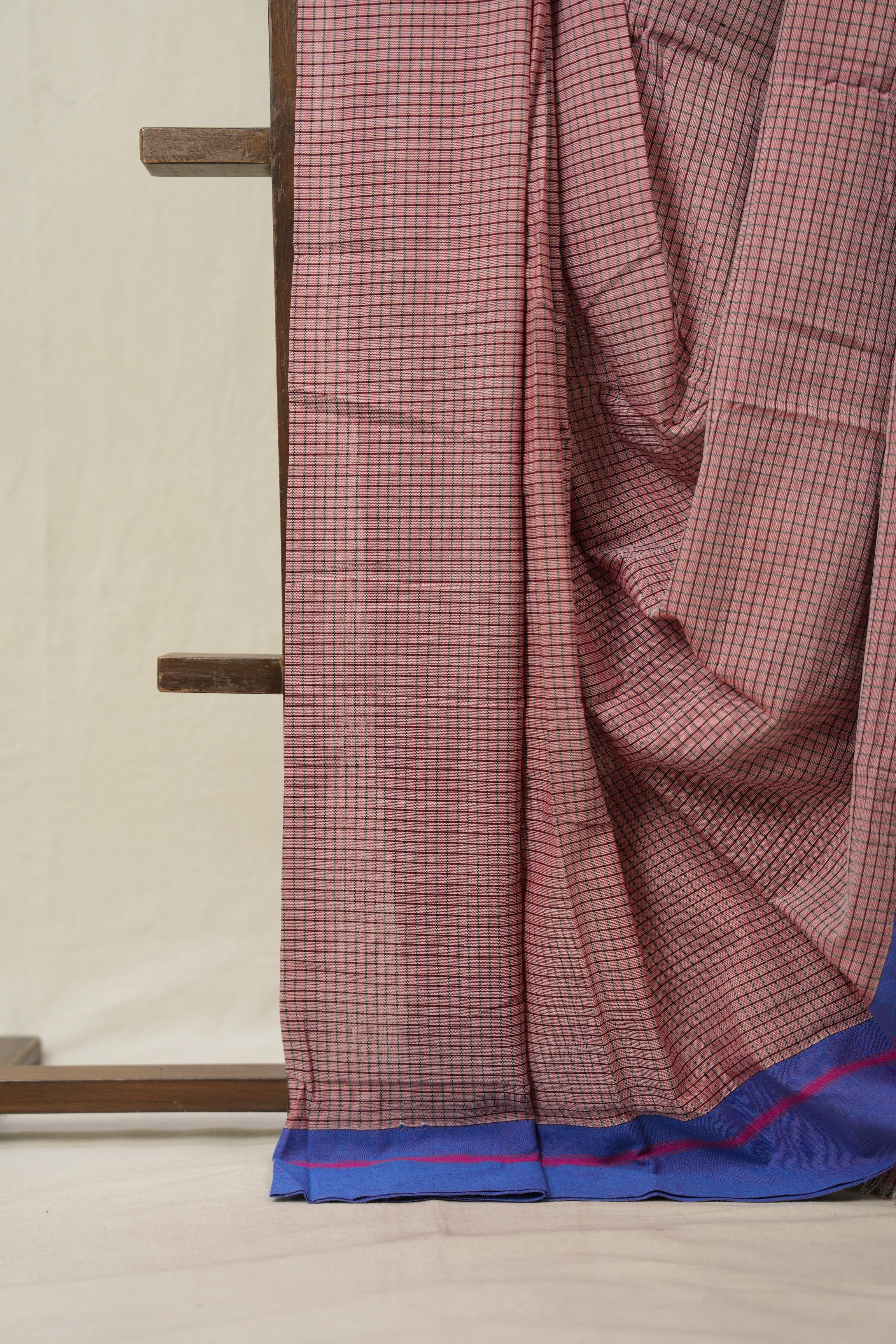 Reddish Pink Big Checks Cotton Patteda Anchu Saree - SRRPPAS314