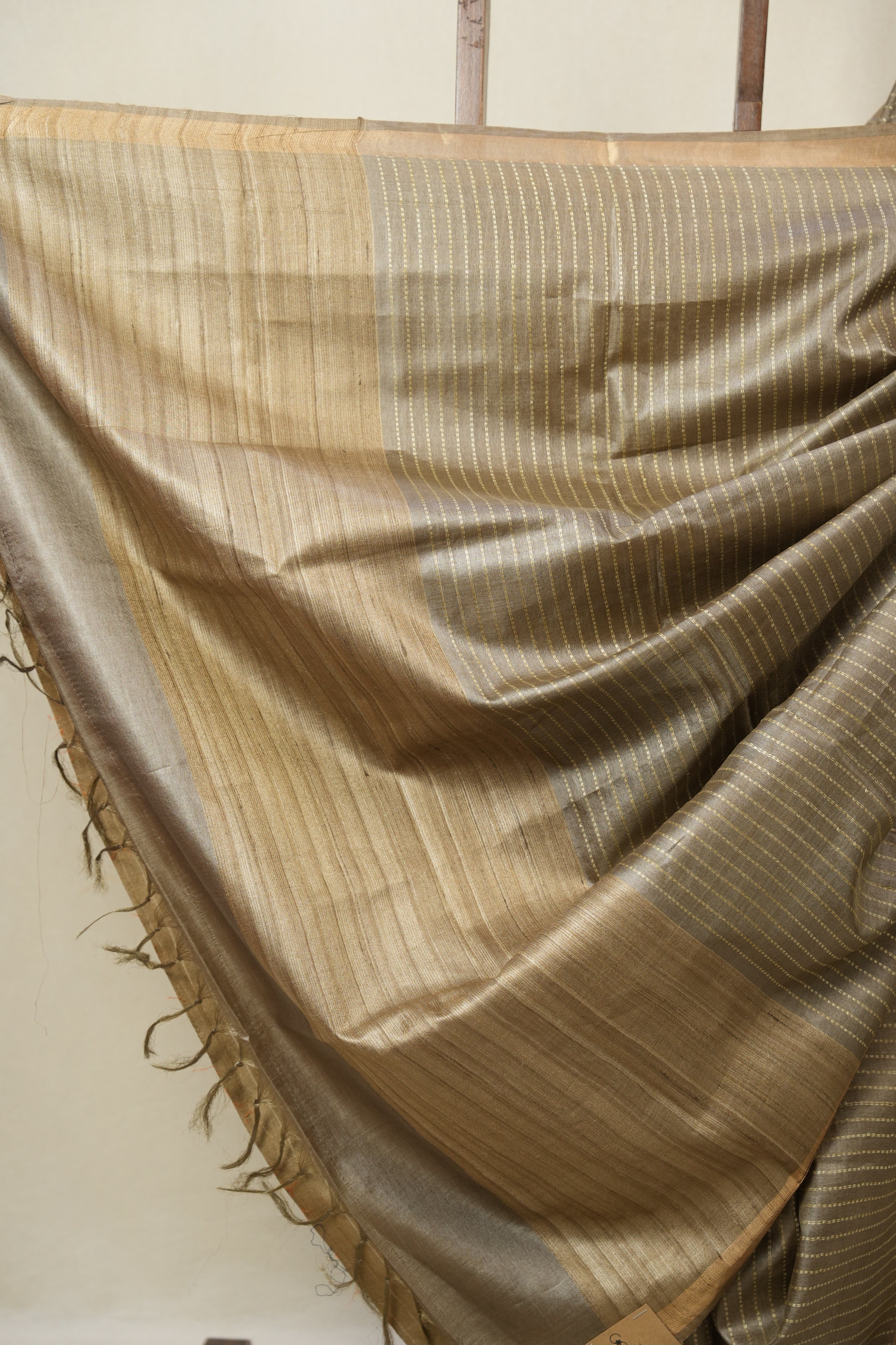 Grey Tussar Silk Saree - SRGTSS1787