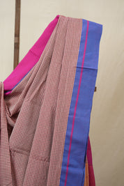 Reddish Pink Big Checks Cotton Patteda Anchu Saree - SRRPPAS314