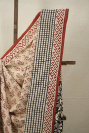 Red Cream HBP Cotton Saree - SRRCCS2872