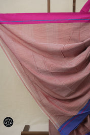 Reddish Pink Big Checks Cotton Patteda Anchu Saree - SRRPPAS314