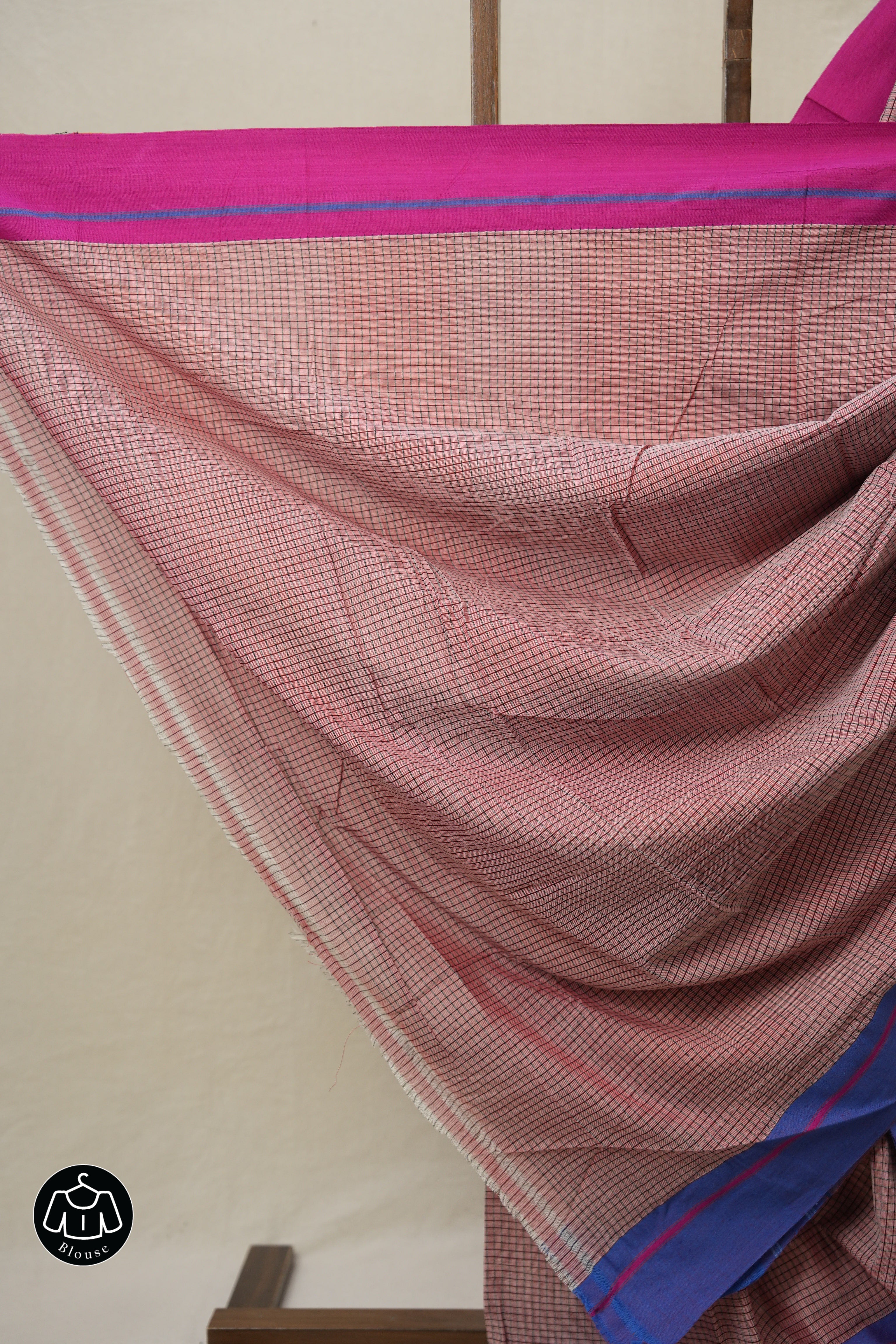 Reddish Pink Big Checks Cotton Patteda Anchu Saree - SRRPPAS314