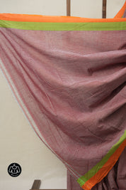 Reddish Pink Small Checks Cotton Patteda Anchu Saree - SRRPPAS316