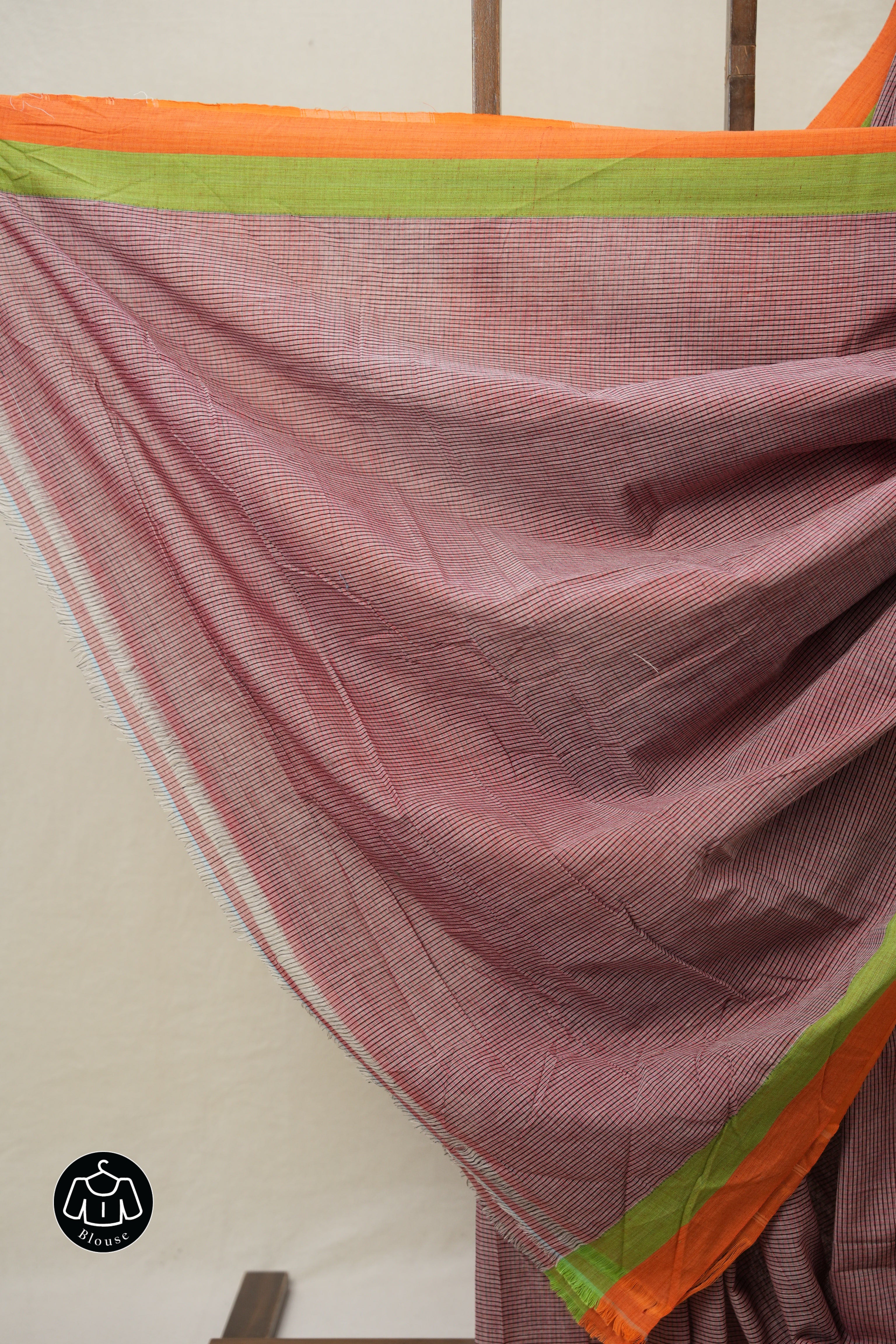 Reddish Pink Small Checks Cotton Patteda Anchu Saree - SRRPPAS316