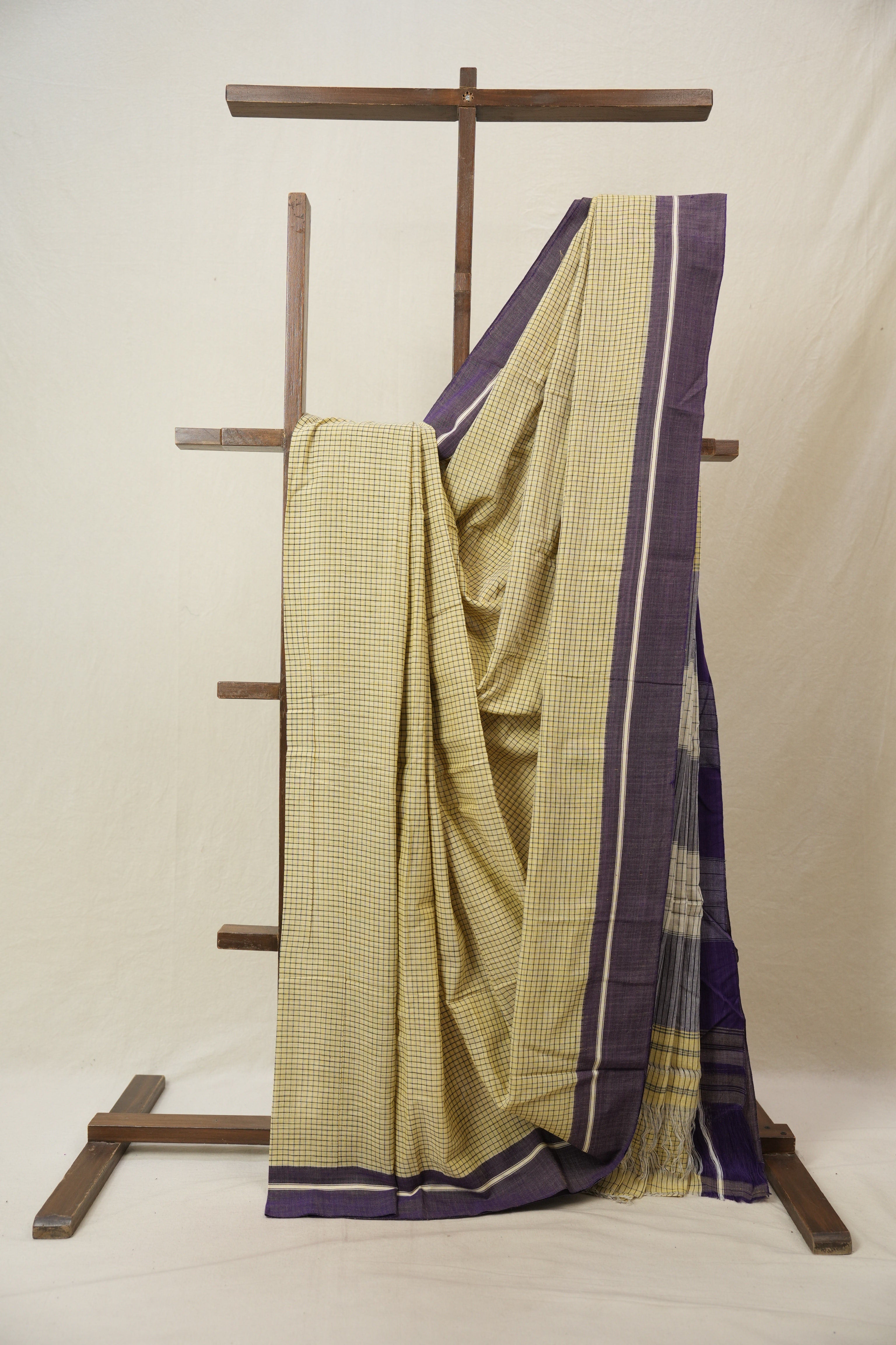 Yellow Big Checks Cotton Patteda Anchu Saree - SRYPAS313