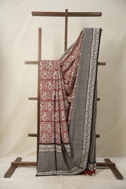 Blood Red White HBP Cotton Saree - SRBRWCS2870