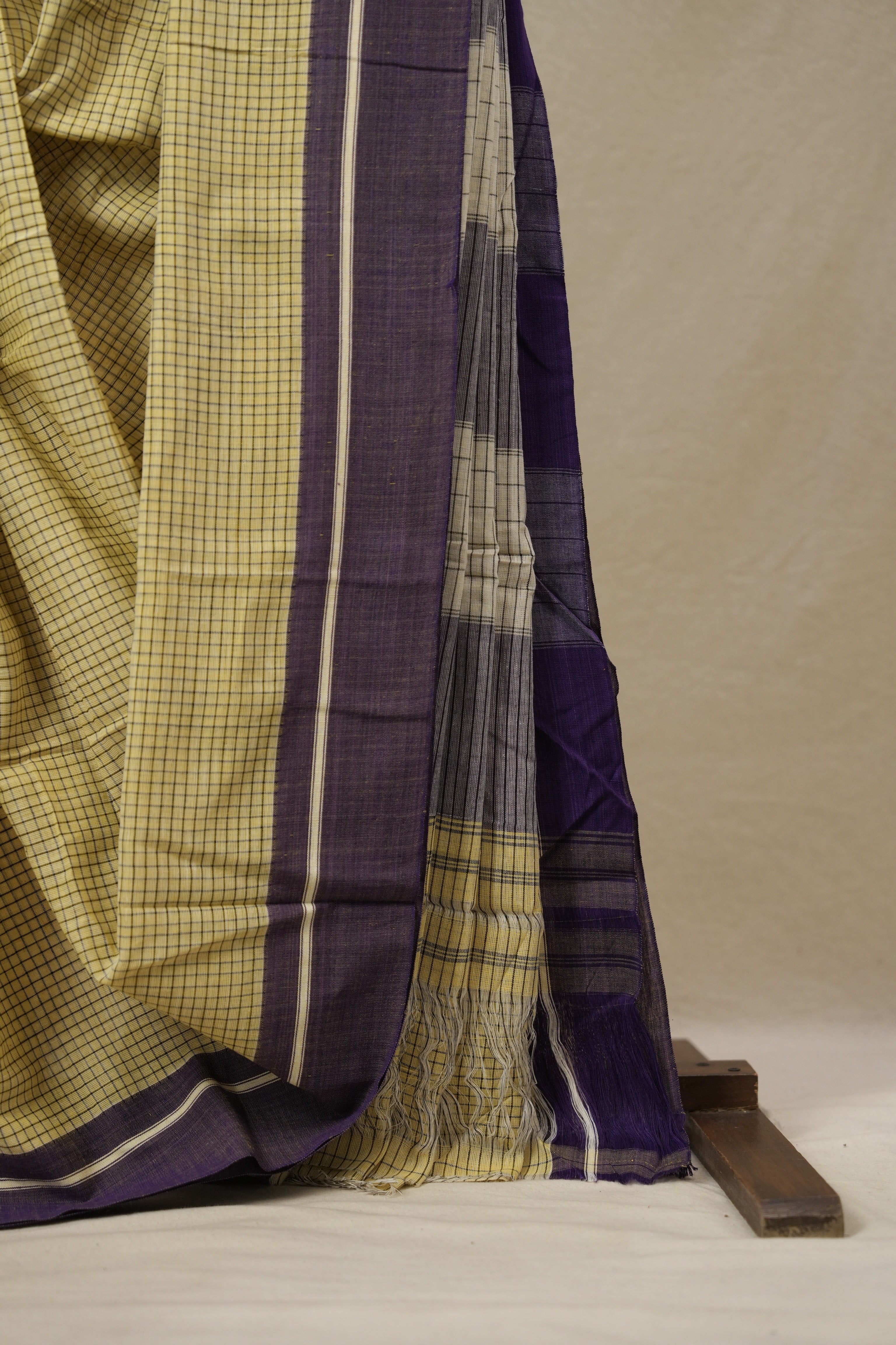 Yellow Big Checks Cotton Patteda Anchu Saree - SRYPAS313