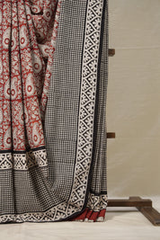 Blood Red White HBP Cotton Saree - SRBRWCS2870