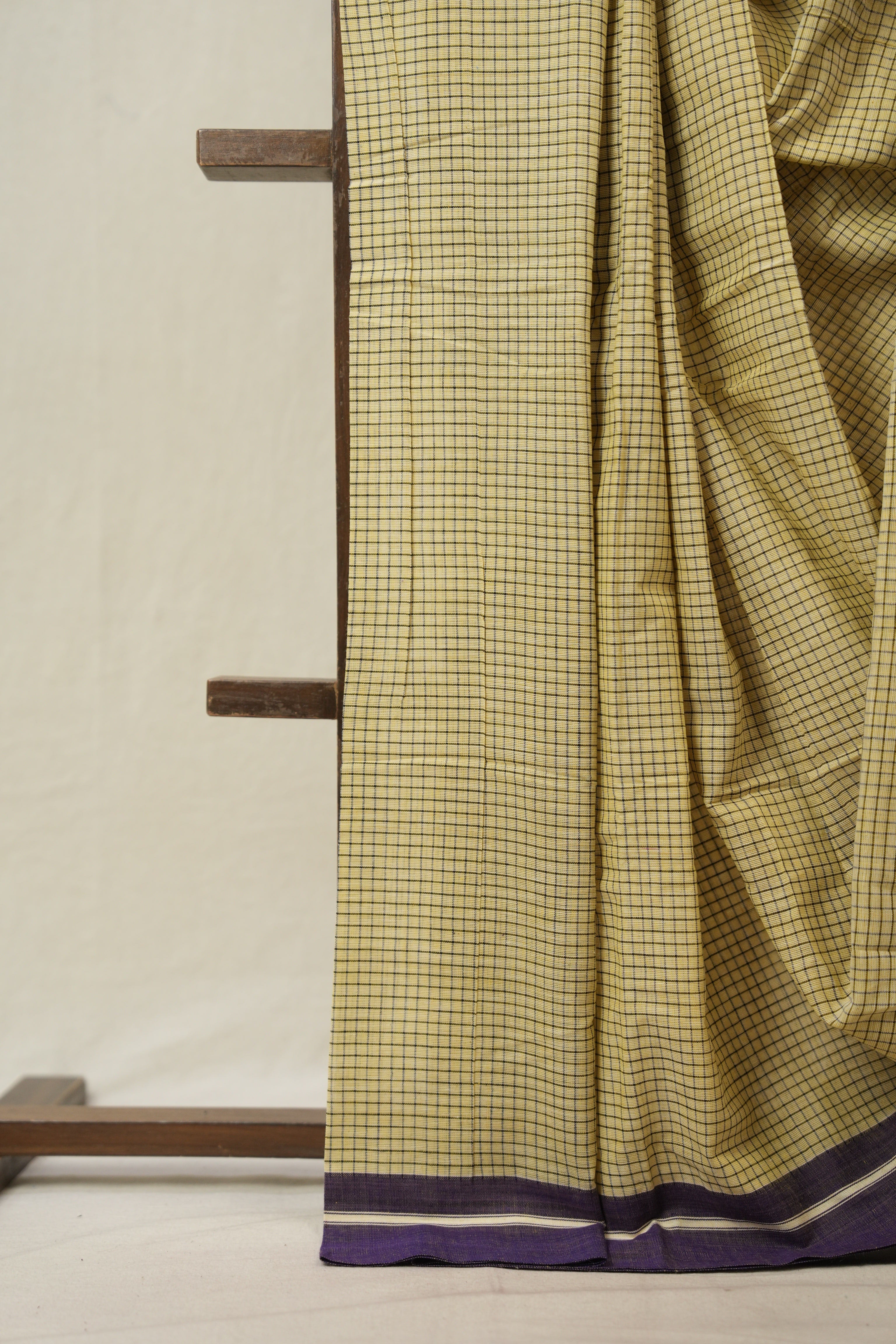 Yellow Big Checks Cotton Patteda Anchu Saree - SRYPAS313