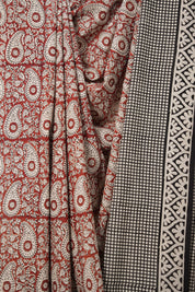 Blood Red White HBP Cotton Saree - SRBRWCS2870