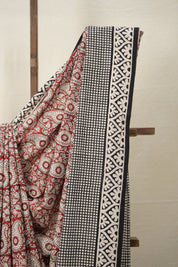 Blood Red White HBP Cotton Saree - SRBRWCS2870