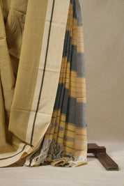 Yellow Small Checks Cotton Patteda Anchu Saree - SRYPAS320