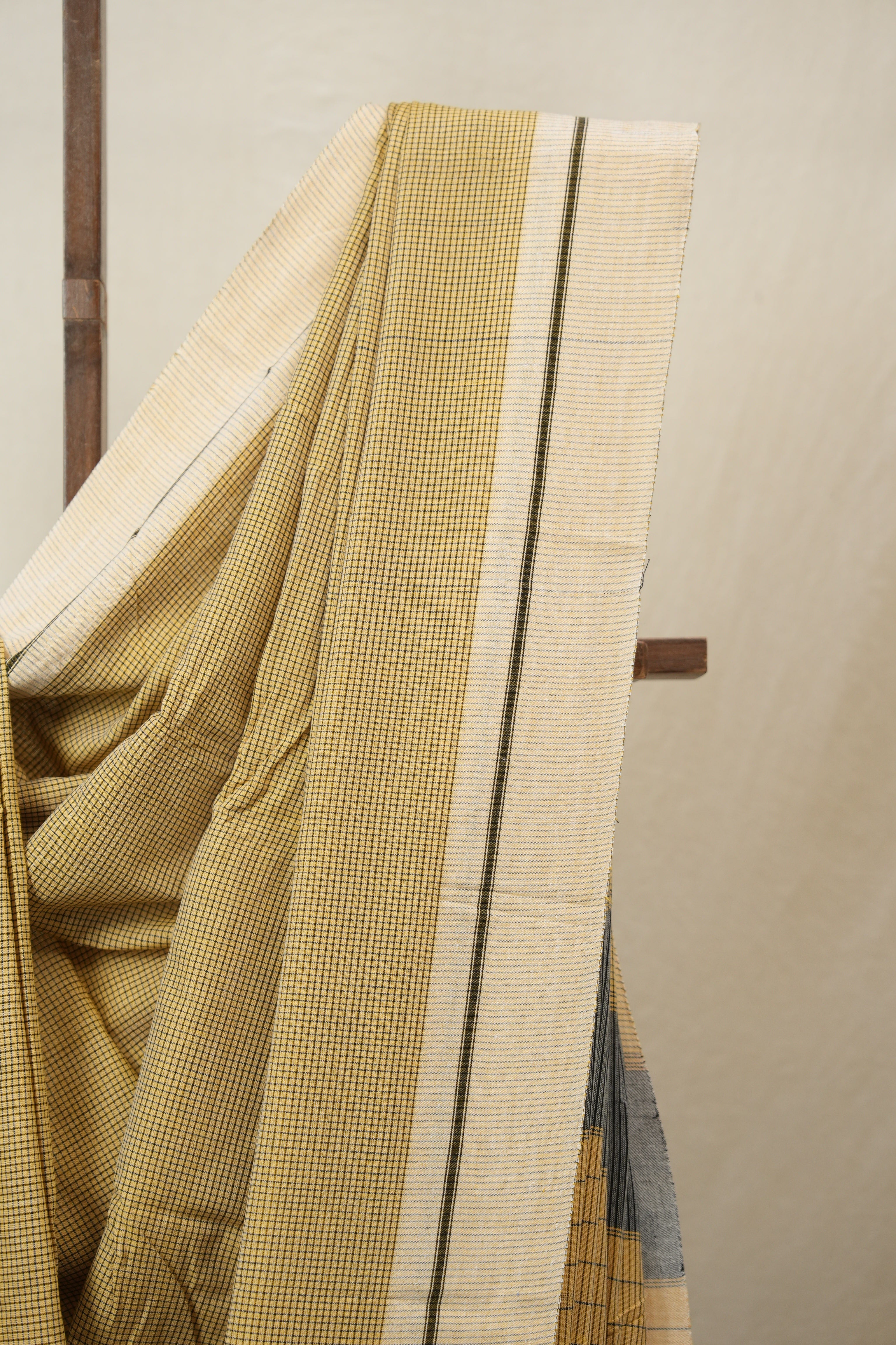 Yellow Small Checks Cotton Patteda Anchu Saree - SRYPAS320