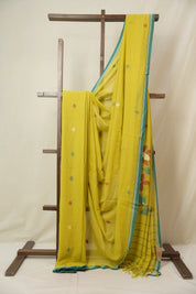 Lime Yellow Mul Bengal Cotton Jamdani Saree - SRLYCJS245