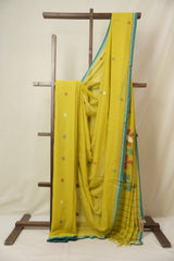 Lime Yellow Mul Bengal Cotton Jamdani Saree - SRLYCJS245