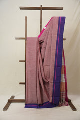 Reddish Pink Big Checks Cotton Patteda Anchu Saree - SRRPPAS323