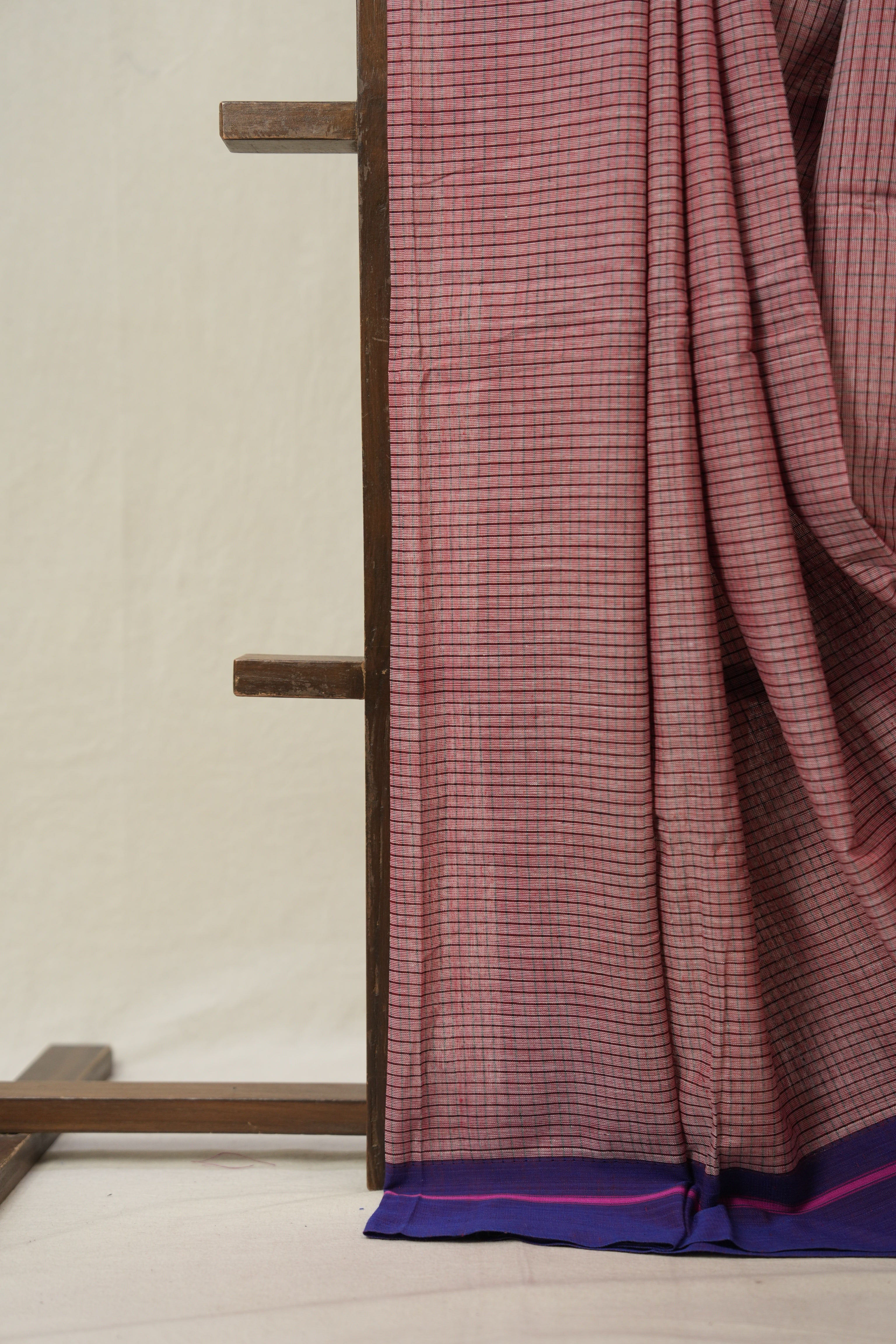 Reddish Pink Big Checks Cotton Patteda Anchu Saree - SRRPPAS323