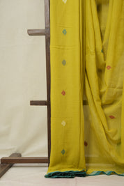 Lime Yellow Mul Bengal Cotton Jamdani Saree - SRLYCJS245