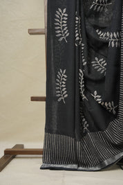 Black HBP Slub Cotton Saree- SRBHBPSCS110