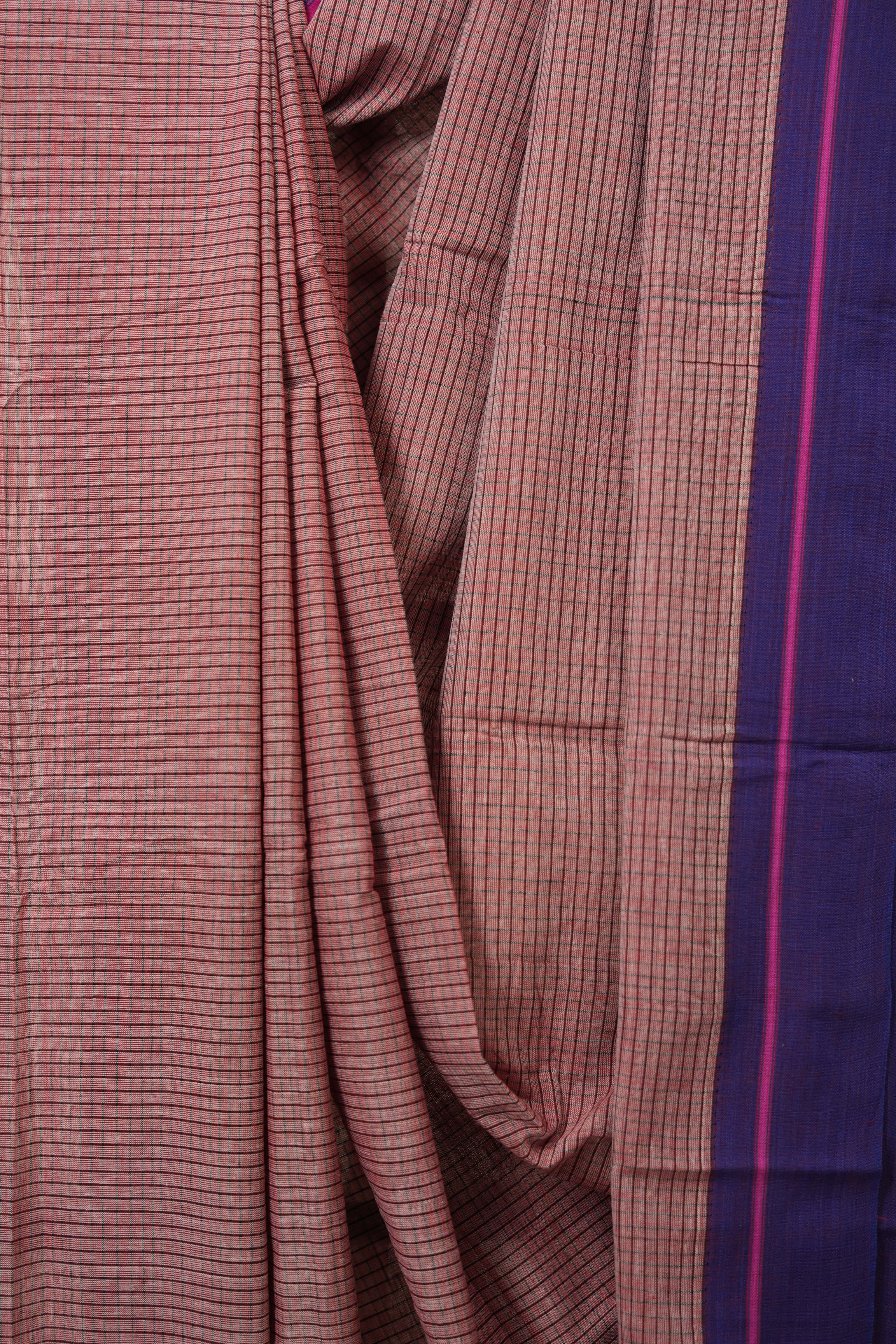 Reddish Pink Big Checks Cotton Patteda Anchu Saree - SRRPPAS323