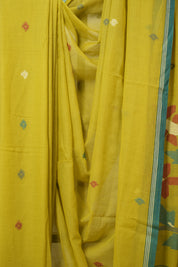 Lime Yellow Mul Bengal Cotton Jamdani Saree - SRLYCJS245