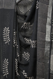 Black HBP Slub Cotton Saree- SRBHBPSCS110