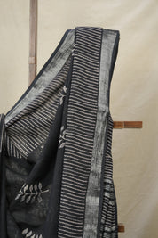 Black HBP Slub Cotton Saree- SRBHBPSCS110