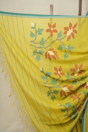 Lime Yellow Mul Bengal Cotton Jamdani Saree - SRLYCJS245