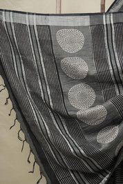 Black HBP Slub Cotton Saree- SRBHBPSCS110