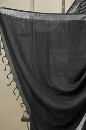 Black HBP Slub Cotton Saree- SRBHBPSCS110