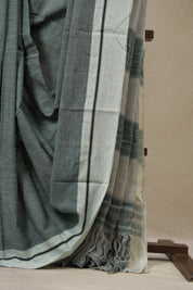 Light Sea Green Small Checks Cotton Patteda Anchu Saree - SRLSGPAS321