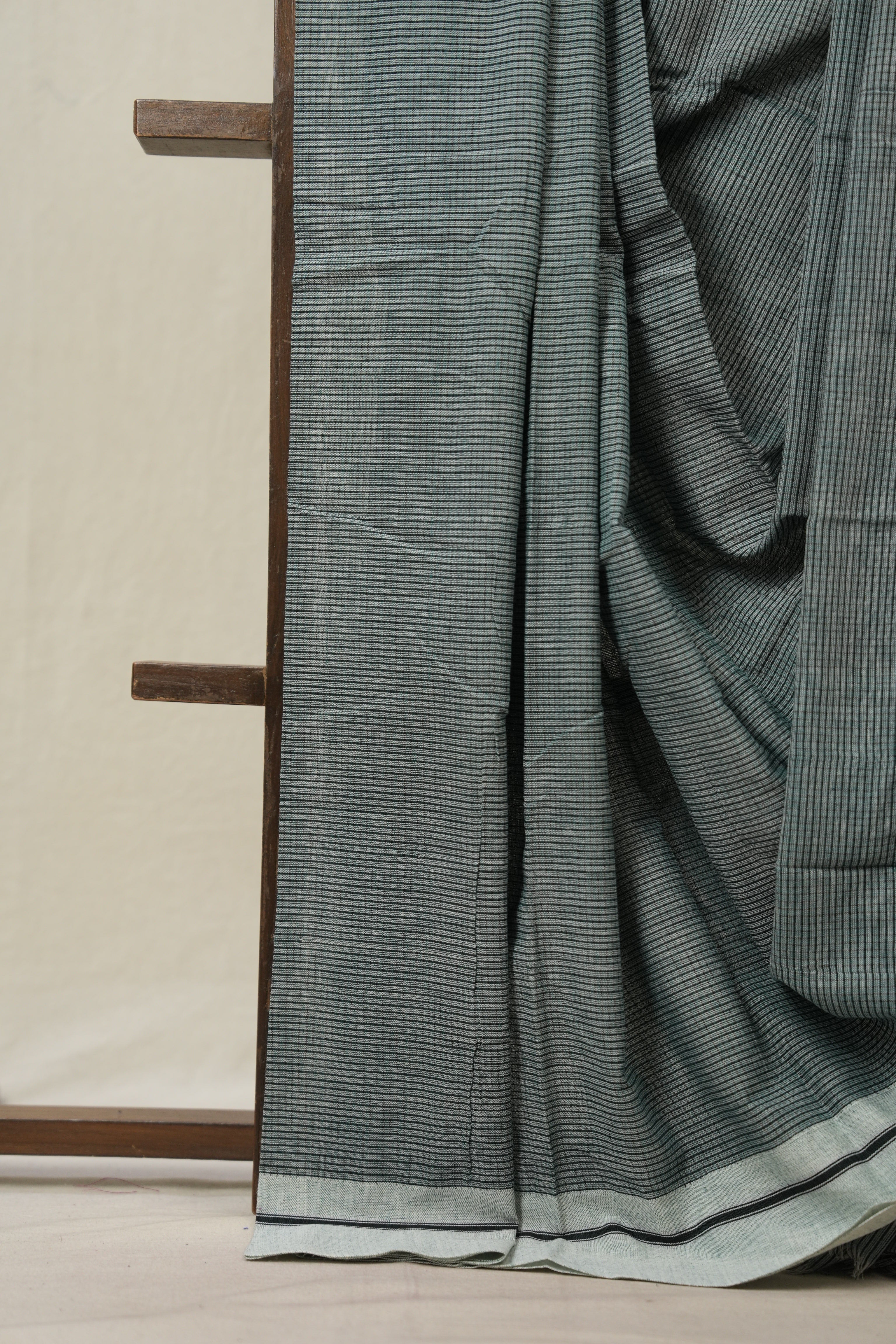 Light Sea Green Small Checks Cotton Patteda Anchu Saree - SRLSGPAS321