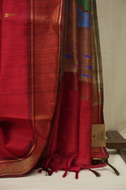 Red Raw Silk Saree - SRRRSS1073