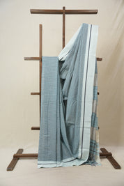 Sky Blue Small Checks Cotton Patteda Anchu Saree - SRSBPAS325