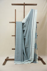 Sky Blue Small Checks Cotton Patteda Anchu Saree - SRSBPAS325