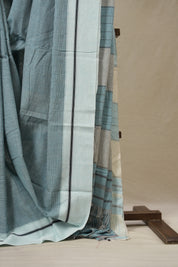 Sky Blue Small Checks Cotton Patteda Anchu Saree - SRSBPAS325