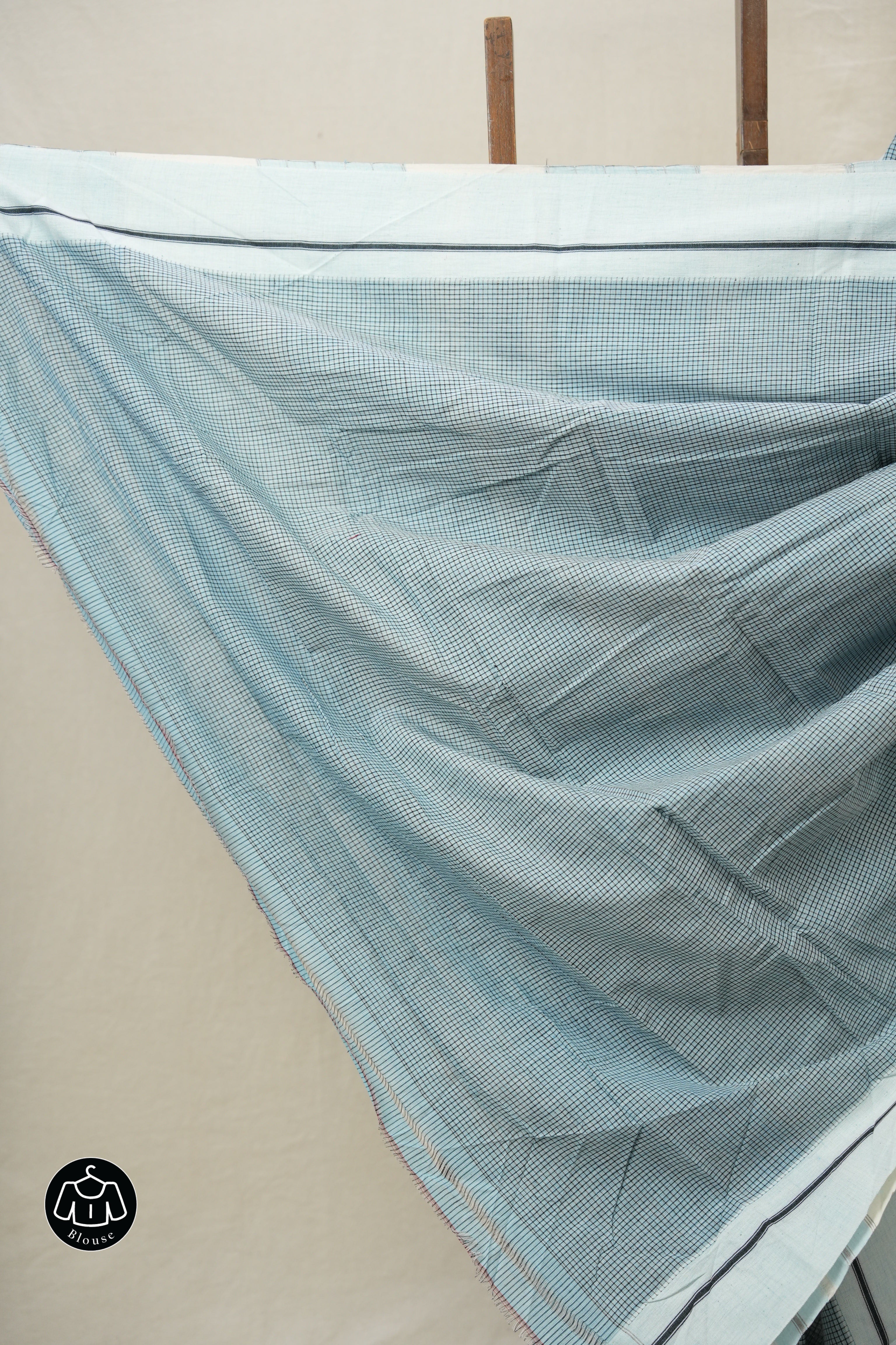 Sky Blue Small Checks Cotton Patteda Anchu Saree - SRSBPAS325